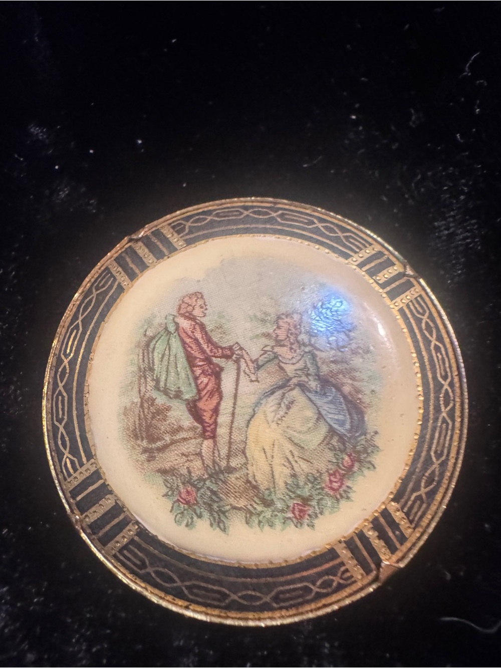 Antique Gold and Cream Romantic Scene Brooch portrait brooch .